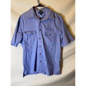 Lands end Mens Size L Large 16 16 1/2 short Sleeve Blue Button Up Shirt Quality